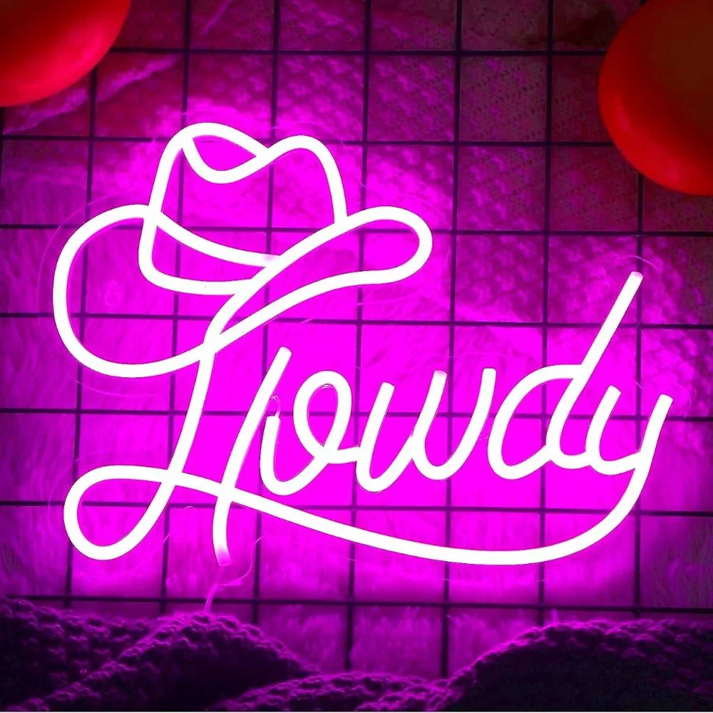 Howdy Cowboy/Cowgirl Neon Pink Sign Party Festival Southern Backyard Bedroom
